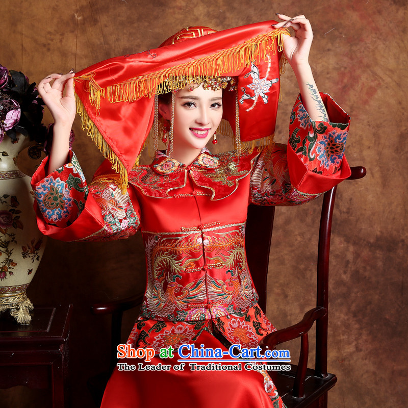 The new bride-soo 2015 Wo Service larger toasting champagne Chinese antique dresses Soo Kimono clothes gets married and the dragon and the use of the southern service yi pregnant women dress cheongsam dress high-end red clothes Head Ornaments XXXL, + love