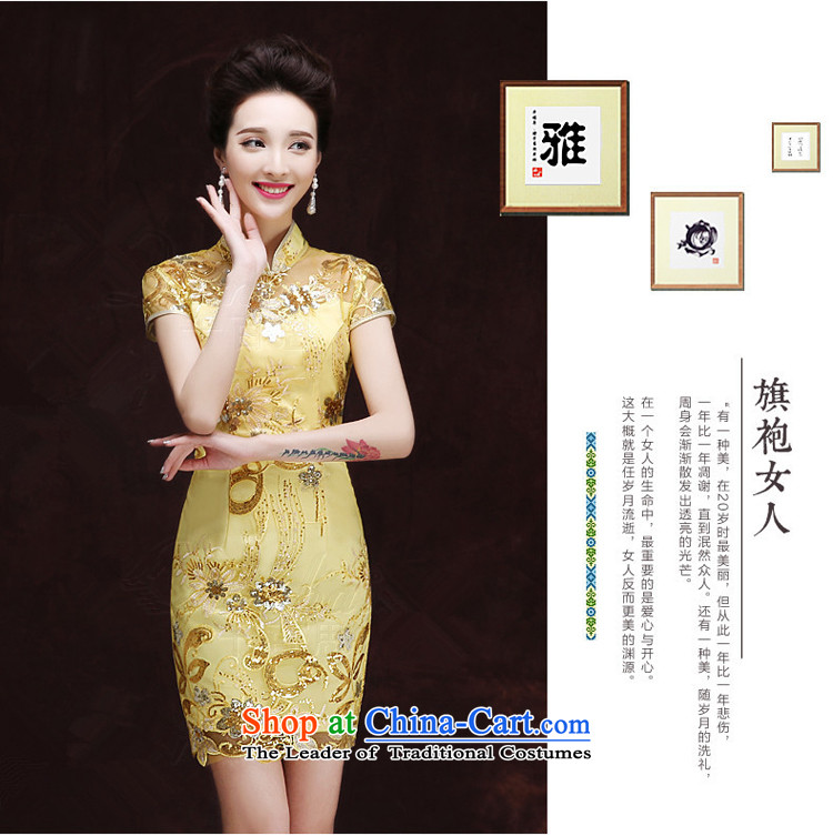 Tifi Li brides energy services 2015 Summer bows new banquet will stand collar short qipao female gold sepia pictures L, prices, brand platters! The elections are supplied in the national character of distribution, so action, buy now enjoy more preferential! As soon as possible.