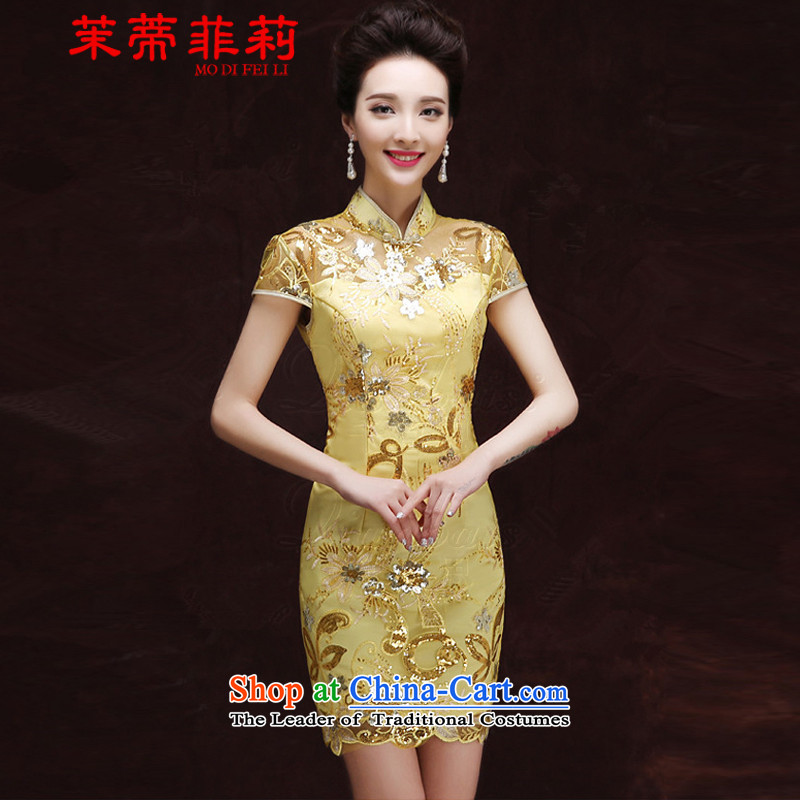 Tifi Li brides energy services 2015 Summer bows new banquet will stand collar short qipao female gold retro?L