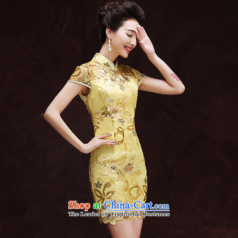 Tifi Li brides energy services 2015 Summer bows new banquet will stand collar short qipao female gold retro , L, energy tifi (mod) has been pressed, fil shopping on the Internet