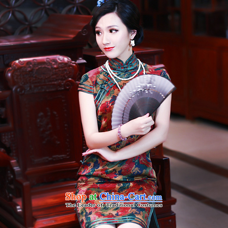 After a new 2015-silk yarn silk stylish cloud of incense summer short-sleeved qipao improved CHINESE CHEONGSAM 5447 5447 XL, after a wind.... suit shopping on the Internet