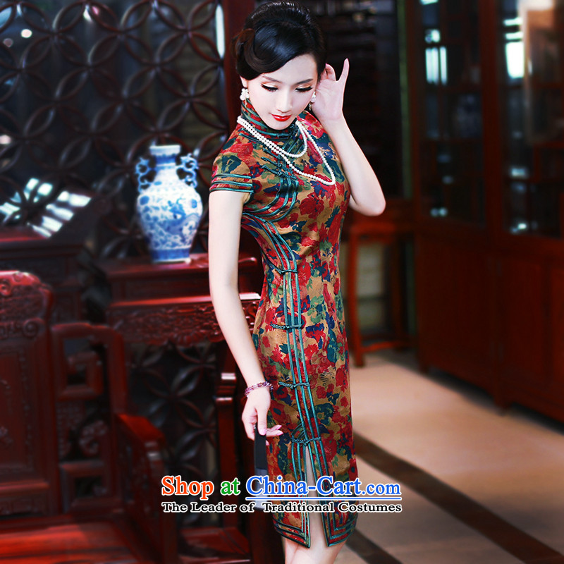 After a new 2015-silk yarn silk stylish cloud of incense summer short-sleeved qipao improved CHINESE CHEONGSAM 5447 5447 XL, after a wind.... suit shopping on the Internet