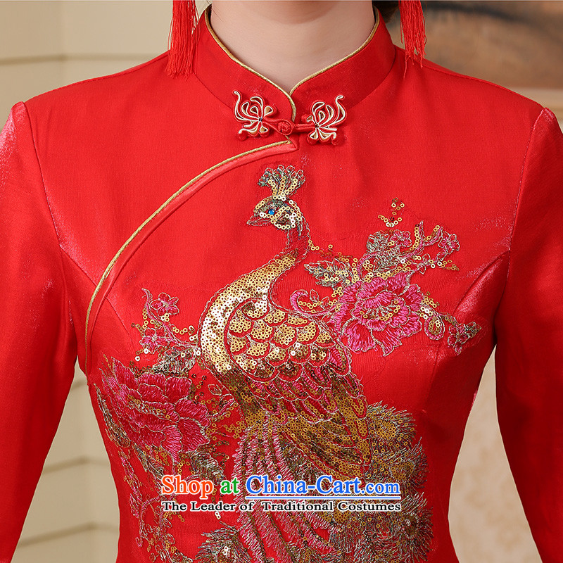 7 7 color tone new marriage bows Services Mr Ronald bride qipao short-sleeved Chinese style wedding dress female long improved services Q008 qipao Sau Wo RED M 7 7 Color Tone , , , shopping on the Internet