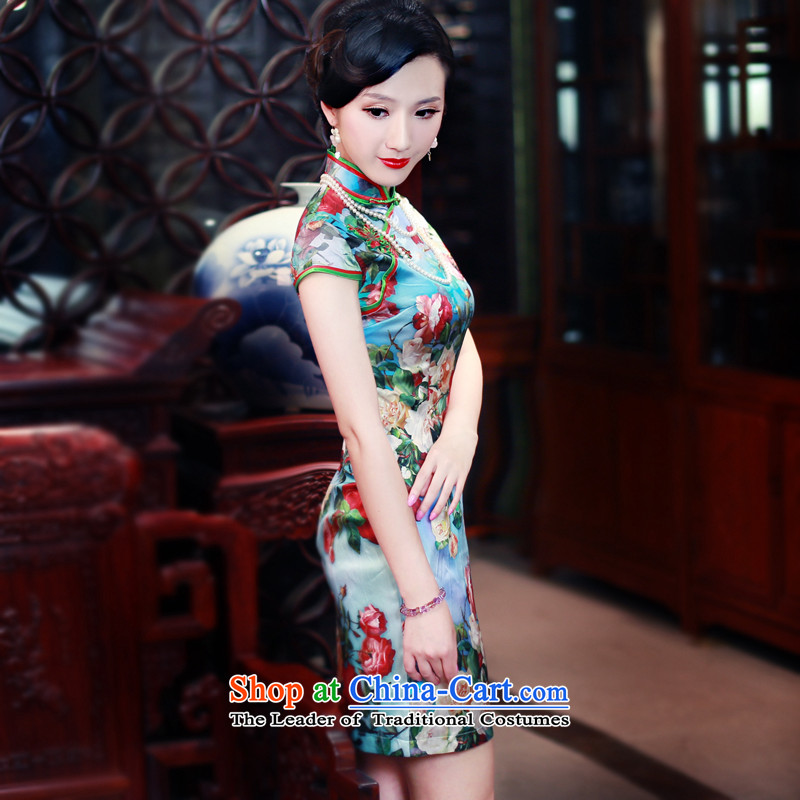 After a day of wind Silk Cheongsam spring and summer 2015 new stamp herbs extract retro elegant qipao 5440 5440 suit after a wind has been pressed, L, online shopping
