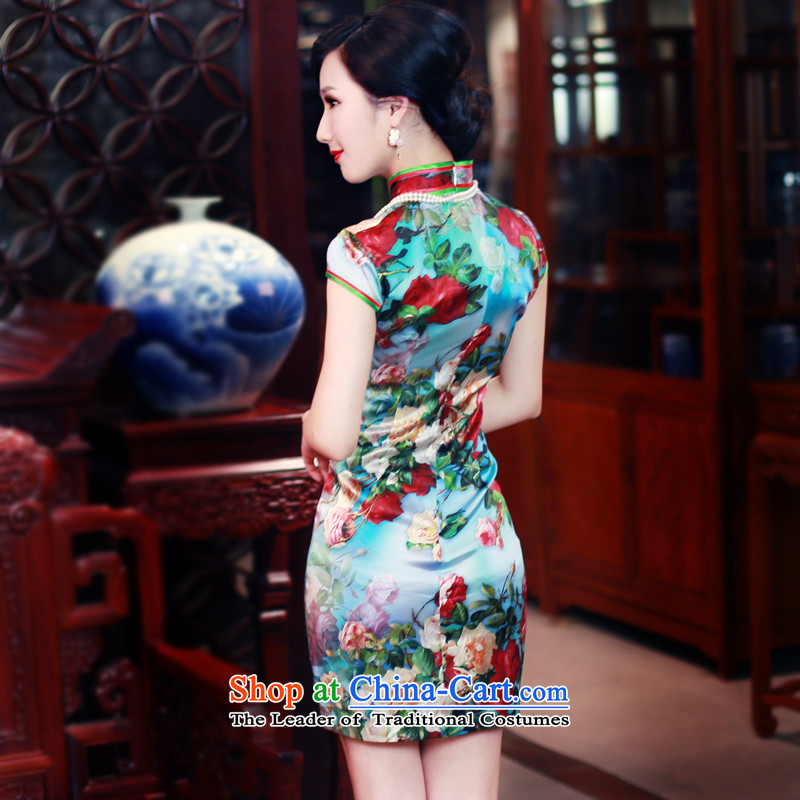 After a day of wind Silk Cheongsam spring and summer 2015 new stamp herbs extract retro elegant qipao 5440 5440 suit after a wind has been pressed, L, online shopping