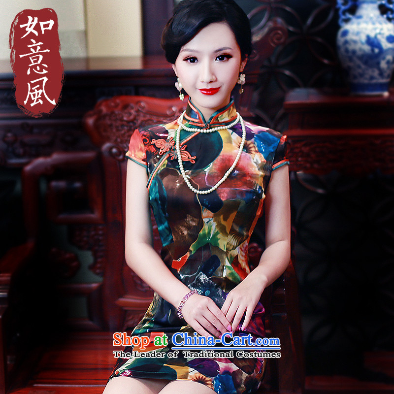 After a day of wind Silk Cheongsam 2015 Spring Summer herbs extract retro-day short of qipao skirt 5438 5438 Suit M