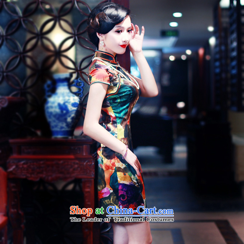 After a day of wind Silk Cheongsam 2015 Spring Summer herbs extract retro-day short of qipao skirt 5438 5438 after wind has been pressed, suit shopping on the Internet