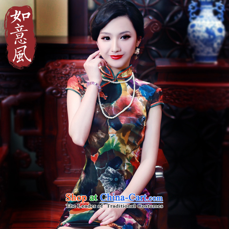 After a day of wind Silk Cheongsam 2015 Spring Summer herbs extract retro-day short of qipao skirt 5438 5438 after wind has been pressed, suit shopping on the Internet