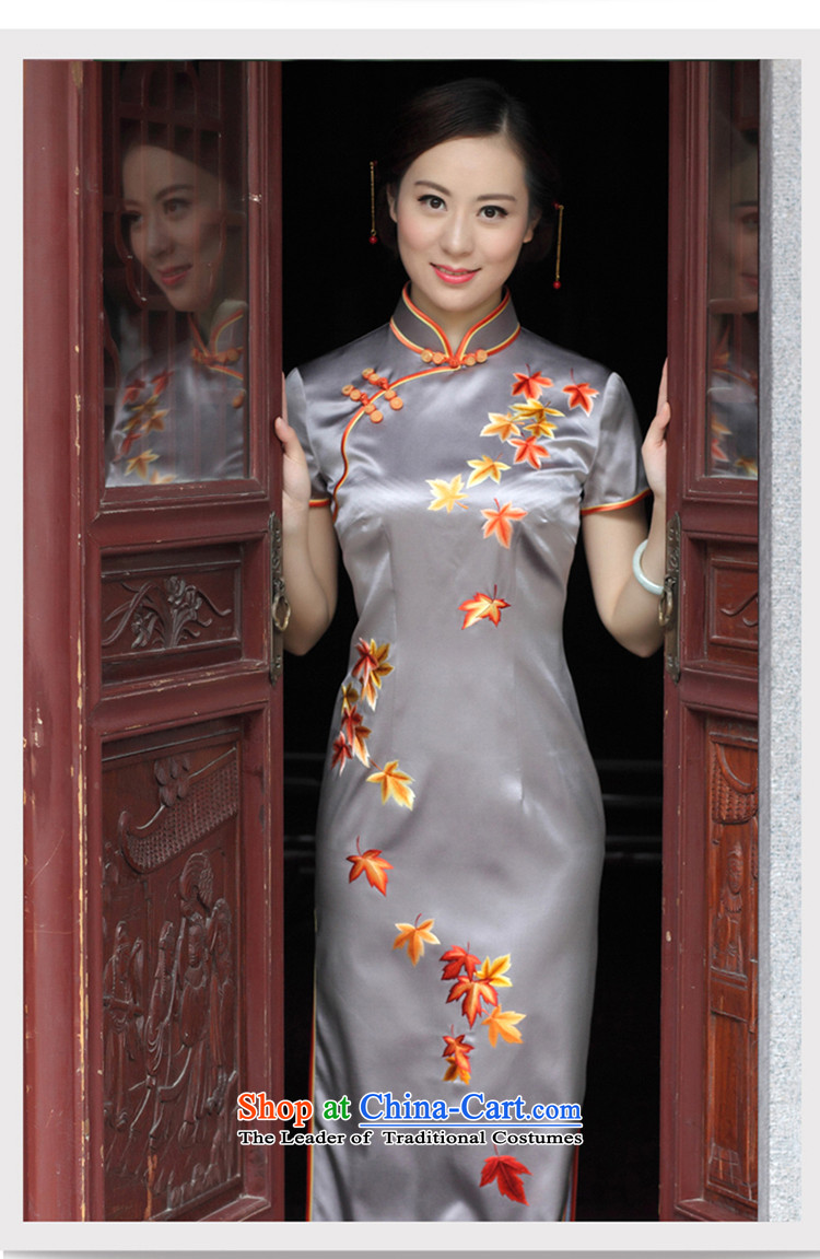 The Wu female red 2015 Summer new hand embroidery cheongsam dress Foutune of type Long, banquet dress cheongsam dress Light Gray L picture, prices, brand platters! The elections are supplied in the national character of distribution, so action, buy now enjoy more preferential! As soon as possible.