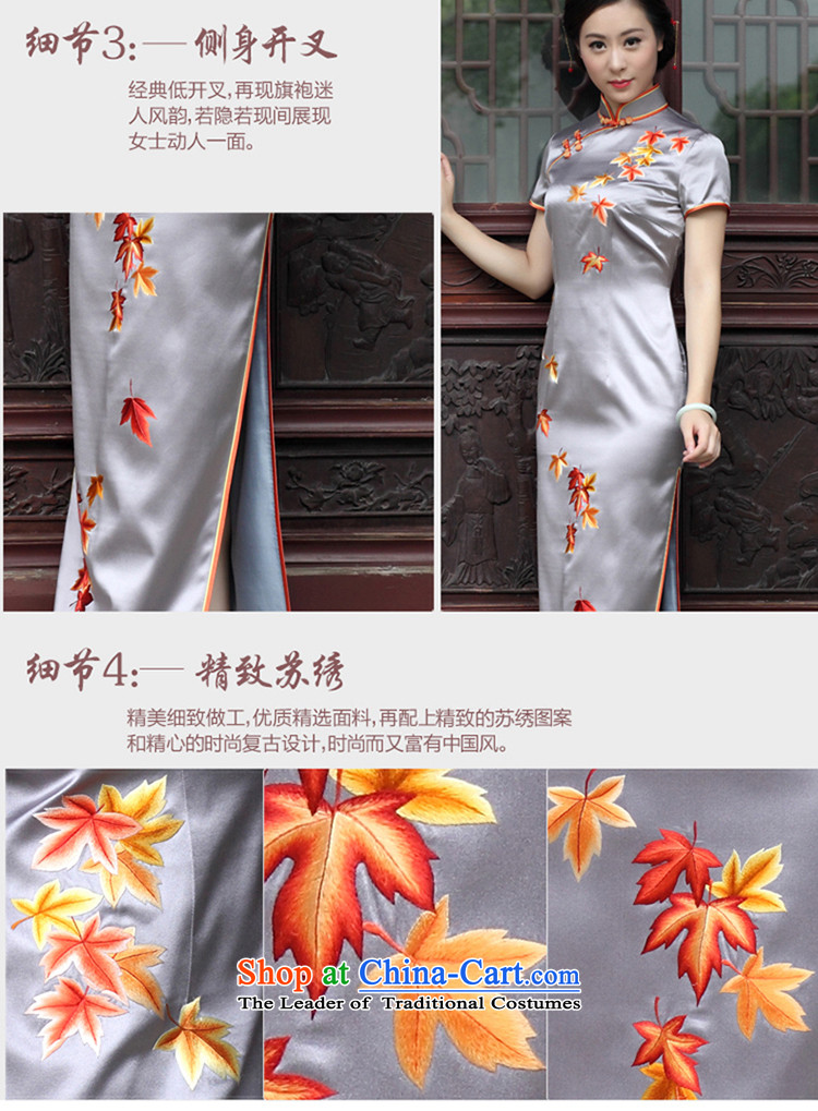 The Wu female red 2015 Summer new hand embroidery cheongsam dress Foutune of type Long, banquet dress cheongsam dress Light Gray L picture, prices, brand platters! The elections are supplied in the national character of distribution, so action, buy now enjoy more preferential! As soon as possible.