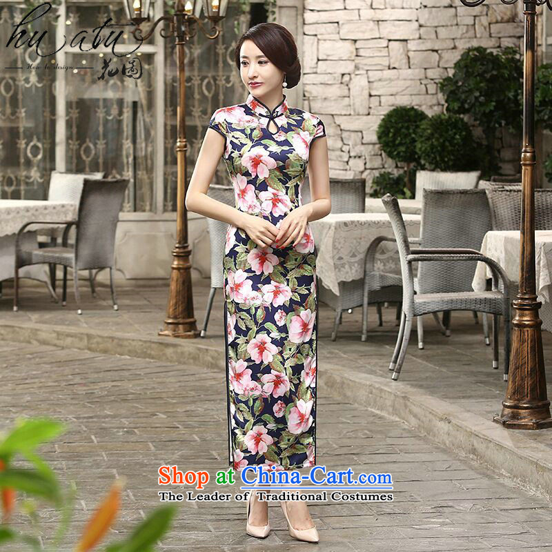 Take the new improved Ms. figure daily retro silk short-sleeved Sau San dinner long double cheongsam dress is a  mosaic-XL, , , , shopping on the Internet