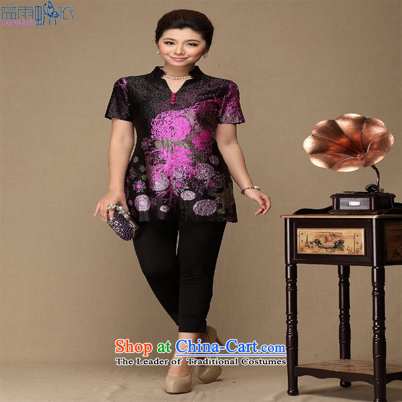 Continental Tang tray clip stamp pressure in silk drapes older mother dresses XXXL, Purple Butterfly according to , , , Blue rain shopping on the Internet