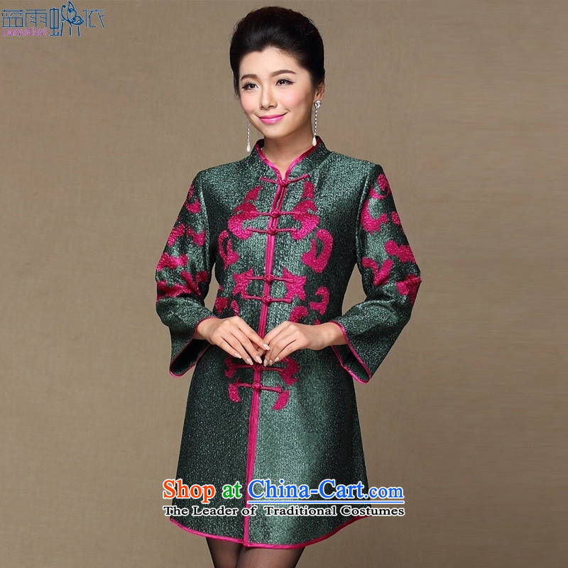 Continental Tang dynasty wedding dresses in older, Mother and Mother-tray clip silk creases horn dresses XXL, green blue rain butterfly according to , , , shopping on the Internet