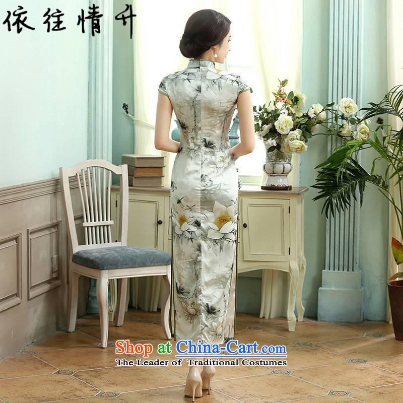 In accordance with the Love l summer trendy new for women cheongsam collar is traversed by the classic Tray Tie long cheongsam dress Sau San LGD/C0013#  2XL, gray to love l , , , shopping on the Internet