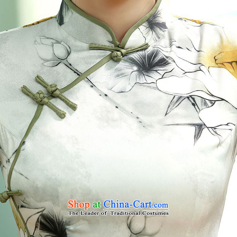 In accordance with the Love l summer trendy new for women cheongsam collar is traversed by the classic Tray Tie long cheongsam dress Sau San LGD/C0013#  2XL, gray to love l , , , shopping on the Internet