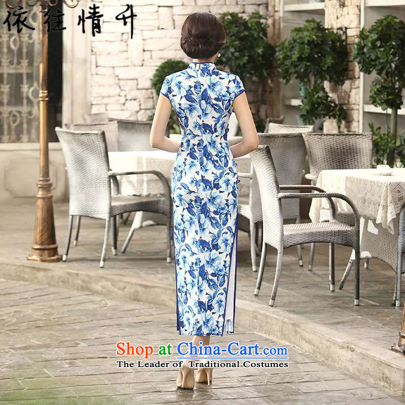 In accordance with the new l love everyday retro silk dresses short-sleeved long double qipao Sau San LGD/C0014# BLUE 2XL, according to love l , , , shopping on the Internet