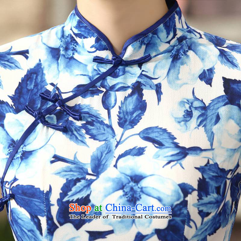 In accordance with the new l love everyday retro silk dresses short-sleeved long double qipao Sau San LGD/C0014# BLUE 2XL, according to love l , , , shopping on the Internet
