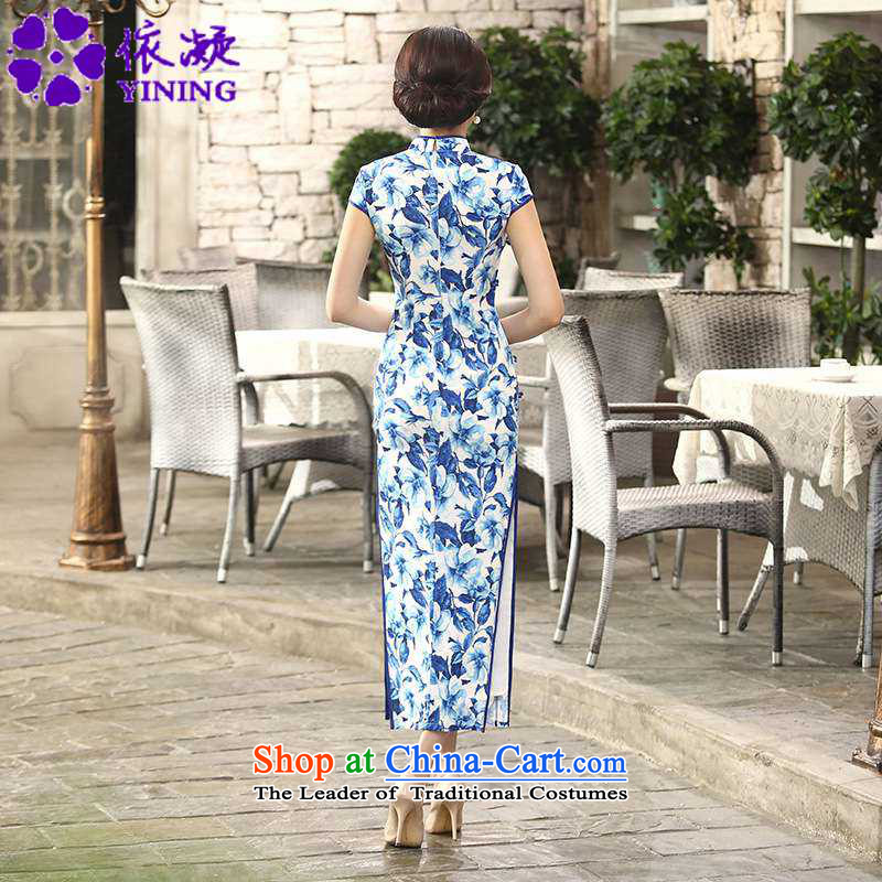 In accordance with the fuser retro improved trendy new for women is pressed to collar stamp Sau San Tong load long cheongsam dress LGD/C0014# BLUE XL, in accordance with the fuser has been pressed shopping on the Internet