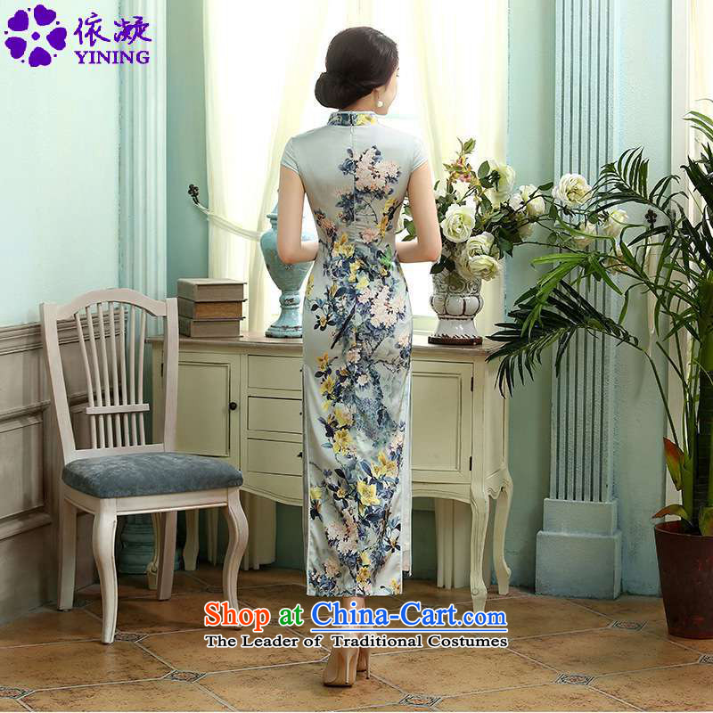 In accordance with the fuser trendy new for women daily retro silk dresses short-sleeved long double TANG Sau San replacing cheongsam dress LGD/C0017# figure in accordance with the fuser has been pressed, online shopping