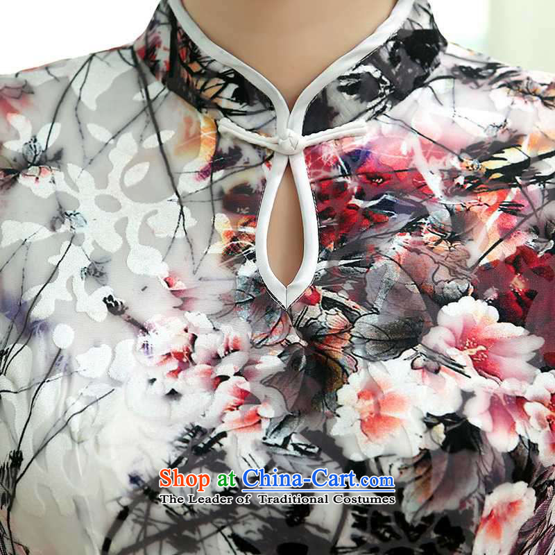 In accordance with the love in a trendy new for women collar tray clip stained Sau San Long Short-sleeved flag Tang dynasty cheongsam dress Sau San LGD/T0004# RED M, in accordance with the Love l , , , shopping on the Internet