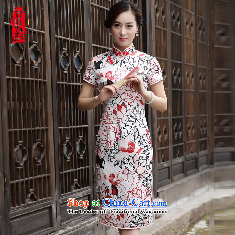 The Wu Female Red?Spring and Autumn 2015 New Silk Cheongsam dress in long-to-day, Sau San dress dresses?39643A101 XL