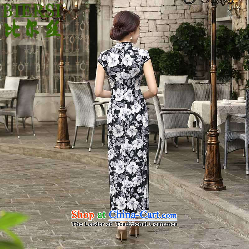 The Bill was a trendy new for women is pressed to collar Classic short-sleeved     snap-tang long qipao Lgd/c0014# -A black M, Carl Bildt silk , , , shopping on the Internet