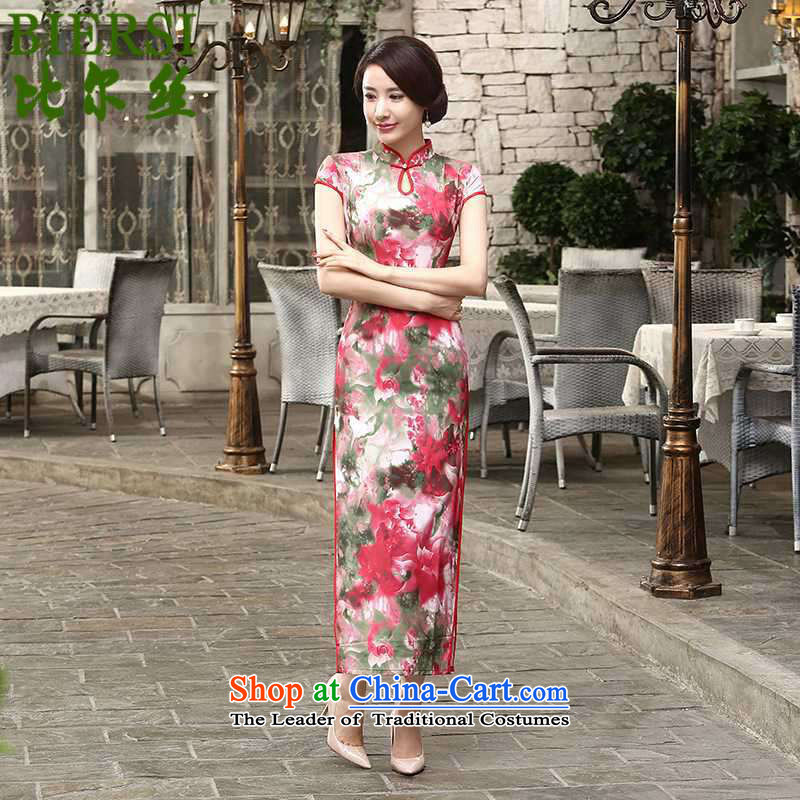 Stylish new bill population of ethnic wind improved women's territorial waters of Tang Dynasty drop badges of stamp Sau San short-sleeved long qipao?LGD_C0016_?figure?XL