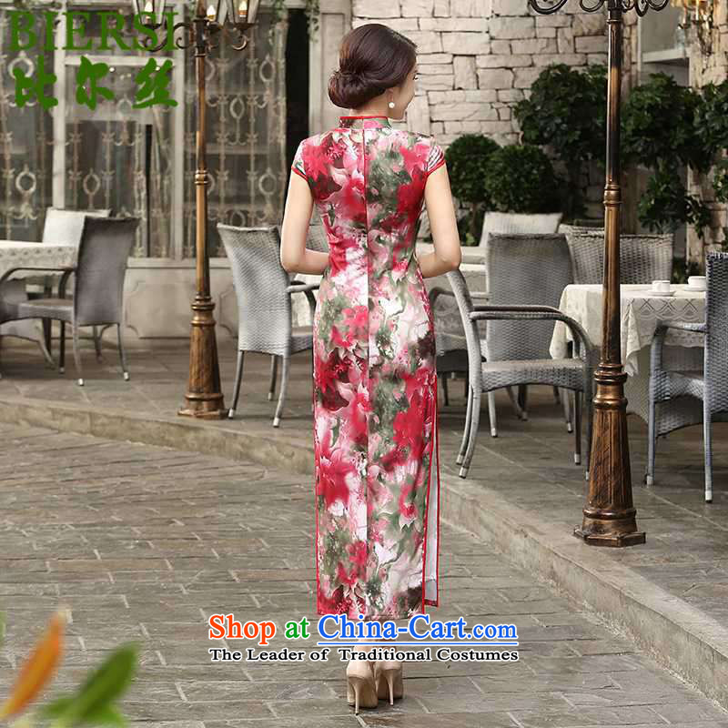Stylish new bill population of ethnic wind improved women's territorial waters of Tang Dynasty drop badges of stamp Sau San short-sleeved long qipao LGD/C0016# figure XL, Carl Bildt silk , , , shopping on the Internet