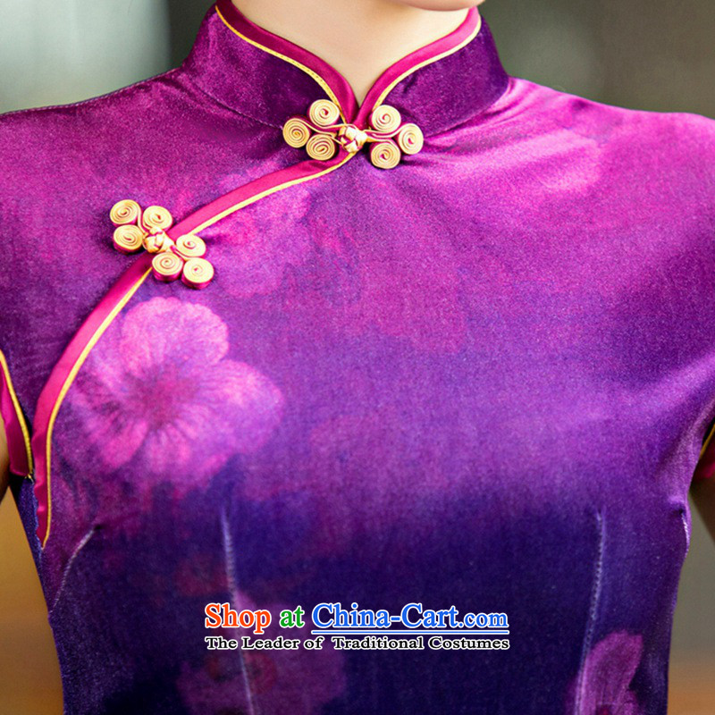 The new 2015 Xuan if 歆 stylish qipao improved load autumn Sau San velvet cheongsam dress QD 096 Magenta Ink 歆 S (MOXIN) , , , shopping on the Internet