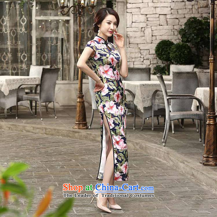 New stylish silk bill of ethnic improved women's Mock-neck stamp Sau San short-sleeved long cheongsam dress LGD/C0018# figure M picture, prices, brand platters! The elections are supplied in the national character of distribution, so action, buy now enjoy more preferential! As soon as possible.