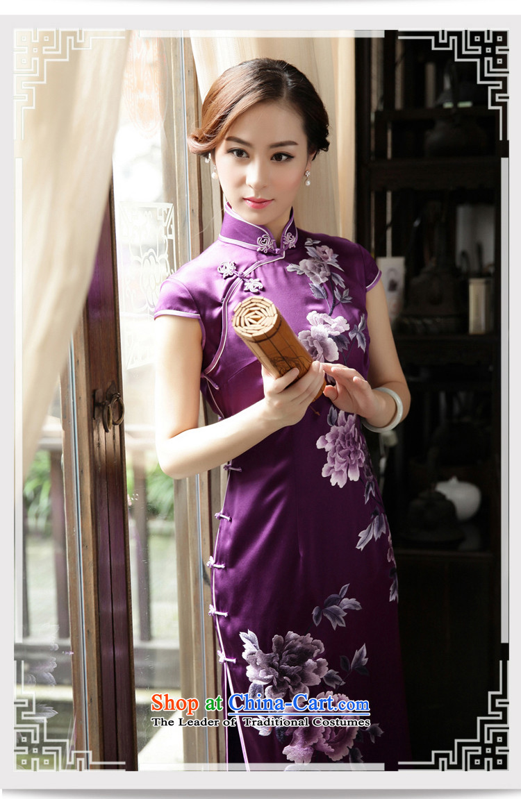The Wu female red silk embroidery manually 2015 cheongsam dress in summer long collar Everyday Women 