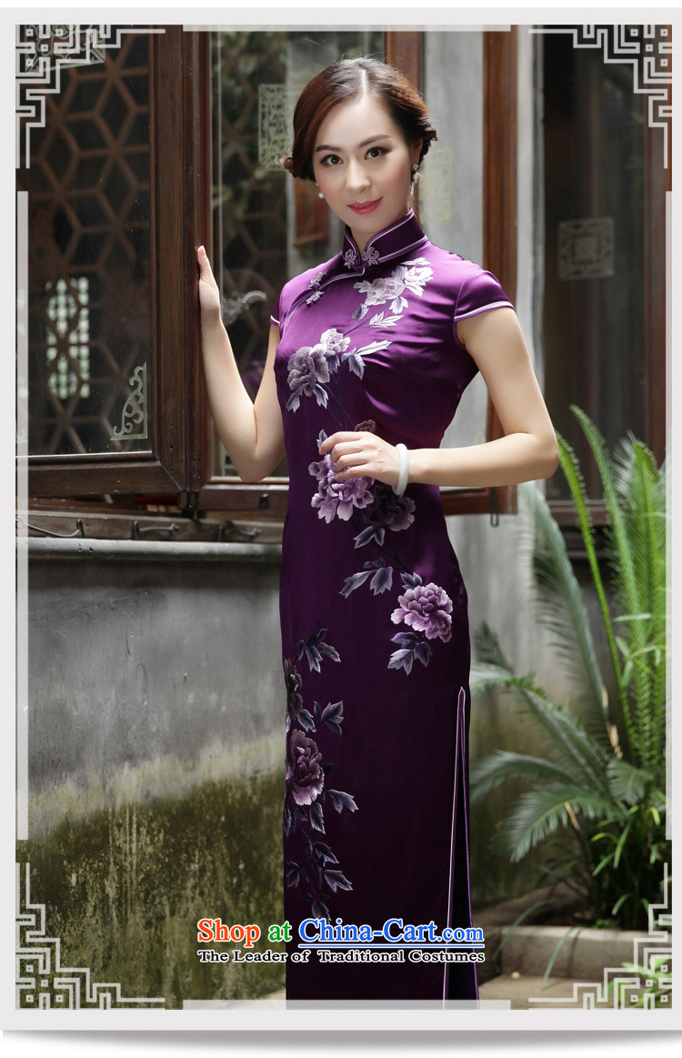 The Wu female red silk embroidery manually 2015 cheongsam dress in summer long collar Everyday Women 