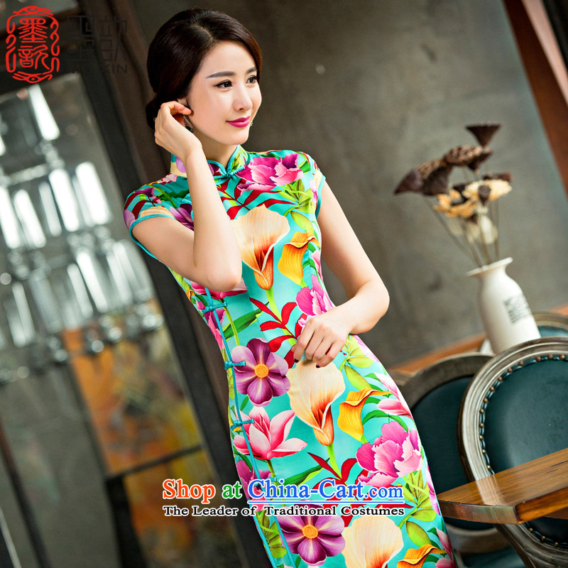 The ink to Yui 2015 ? new cheongsam summer short-sleeved dresses, day-to-day long thin cheongsam dress Sau San Graphics Improvement stylish QD 246 suit 2XL