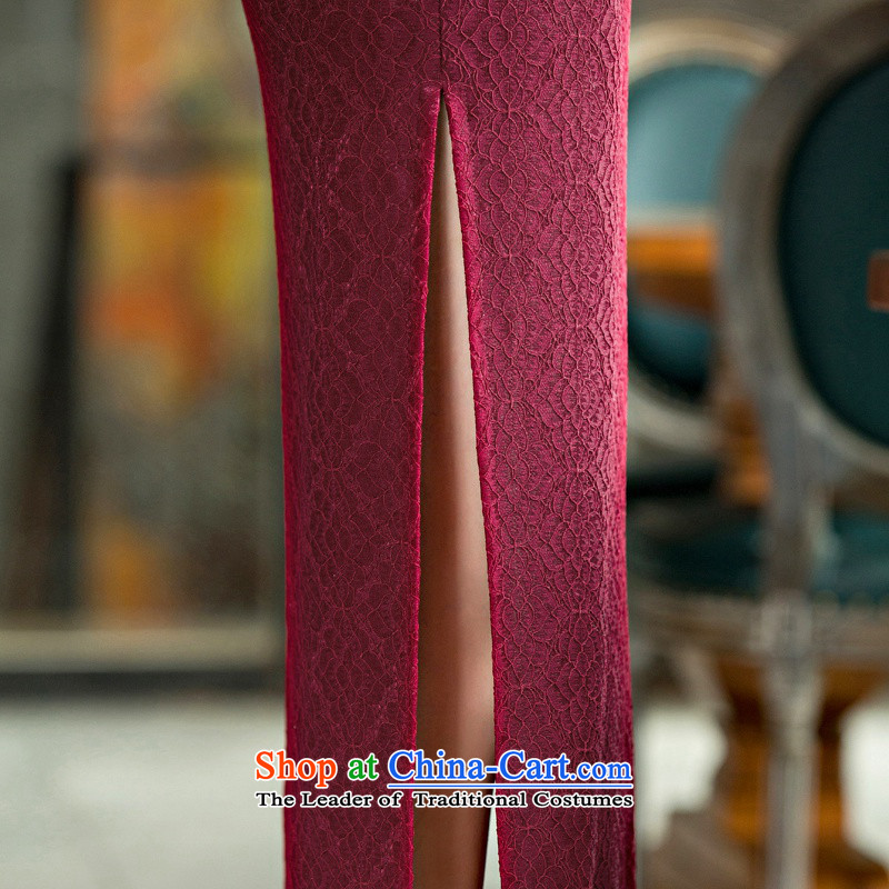Ink from Tung qipao 歆 2015 improved retro style cheongsam dress autumn long qipao lace cheongsam dress suit QD 248 deep red ink 歆 M (MOXIN) , , , shopping on the Internet