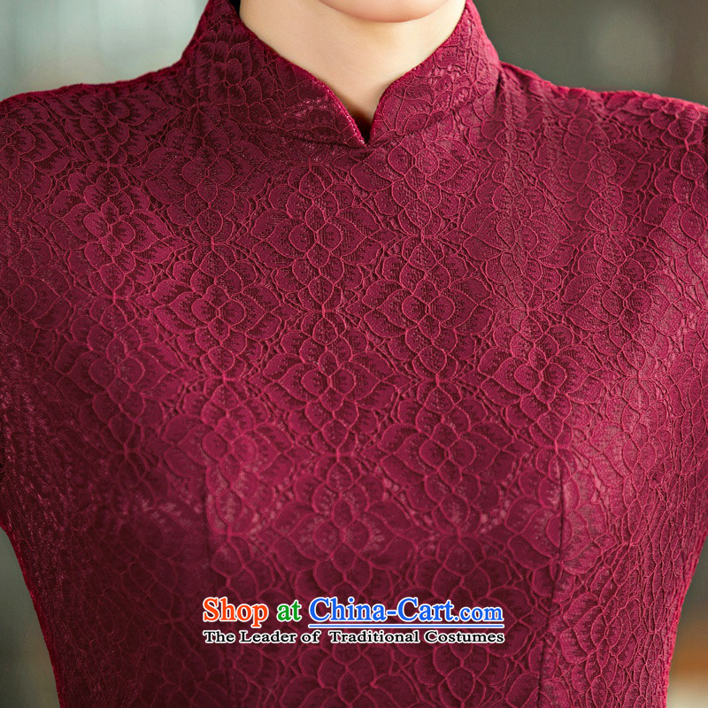 Ink from Tung qipao 歆 2015 improved retro style cheongsam dress autumn long qipao lace cheongsam dress suit QD 248 deep red ink 歆 M (MOXIN) , , , shopping on the Internet