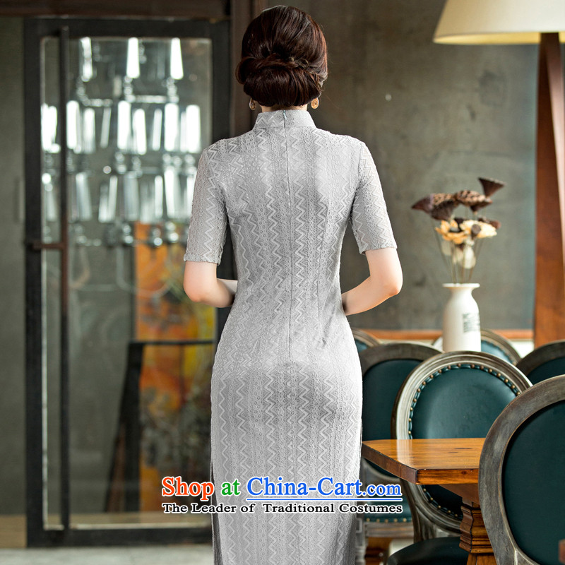 The ink on the day-to -day 2015 歆 Pui long qipao improved lace retro cheongsam dress the new summer cheongsam dress dresses QD 247 Light Gray Ink 歆 2XL, (MOXIN) , , , shopping on the Internet