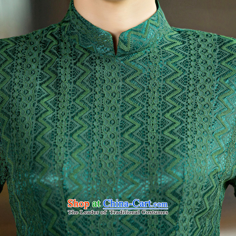 The present 2015 qipao 歆 Ligao Qi Junyan daily improved retro dresses lace cheongsam dress autumn decorated long qipao gown elegant QD249 as army green ink 歆 M (MOXIN) , , , shopping on the Internet