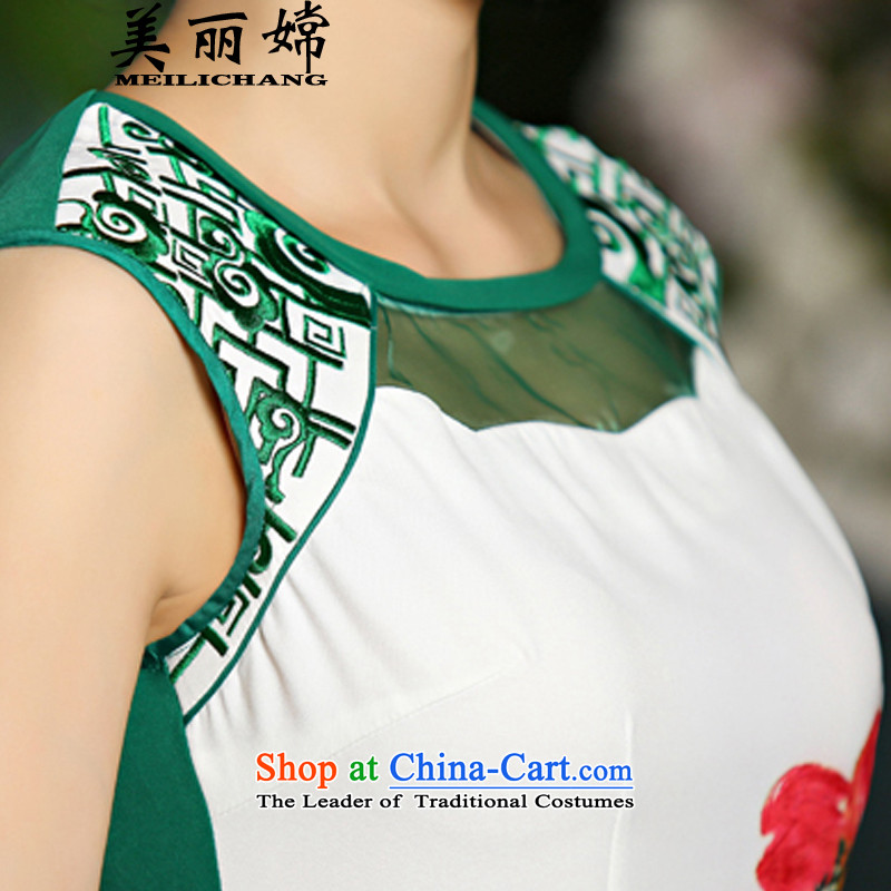 The beautiful truth 2015 Amoi retro look like Embroidery Stamp Sau San improved cheongsam dress green S beautiful MEILICHANG Sheung ( , , , ) shopping on the Internet