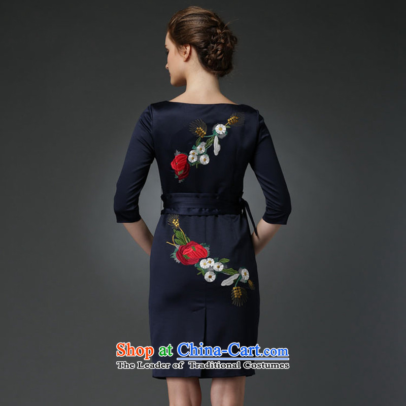 Economy by 2015 autumn the new figure for women noble dinner dress qipao Sau San Kit embroidery dresses female video thin blue XL, economy figure (TIMITU) , , , shopping on the Internet