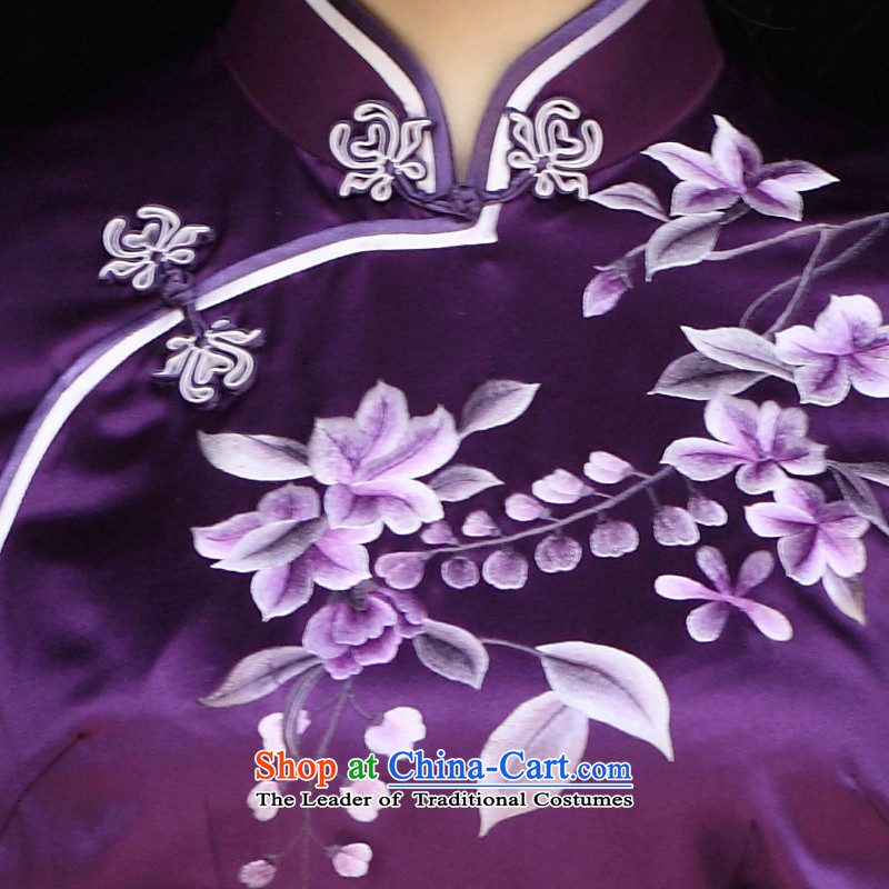 The Wu female red 2015 new silk embroidery cheongsam dress summer short of Sau San-to-day women dress purple S banquet of the Wu female red , , , shopping on the Internet