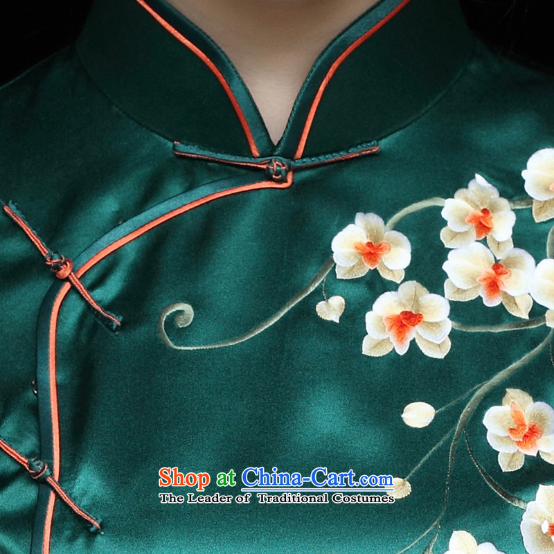 The Wu female red 2015 Summer new retro hand embroidery silk cheongsam dress long-to-day, Sau San banquet dinner dress Army Green M, Wu female red , , , shopping on the Internet