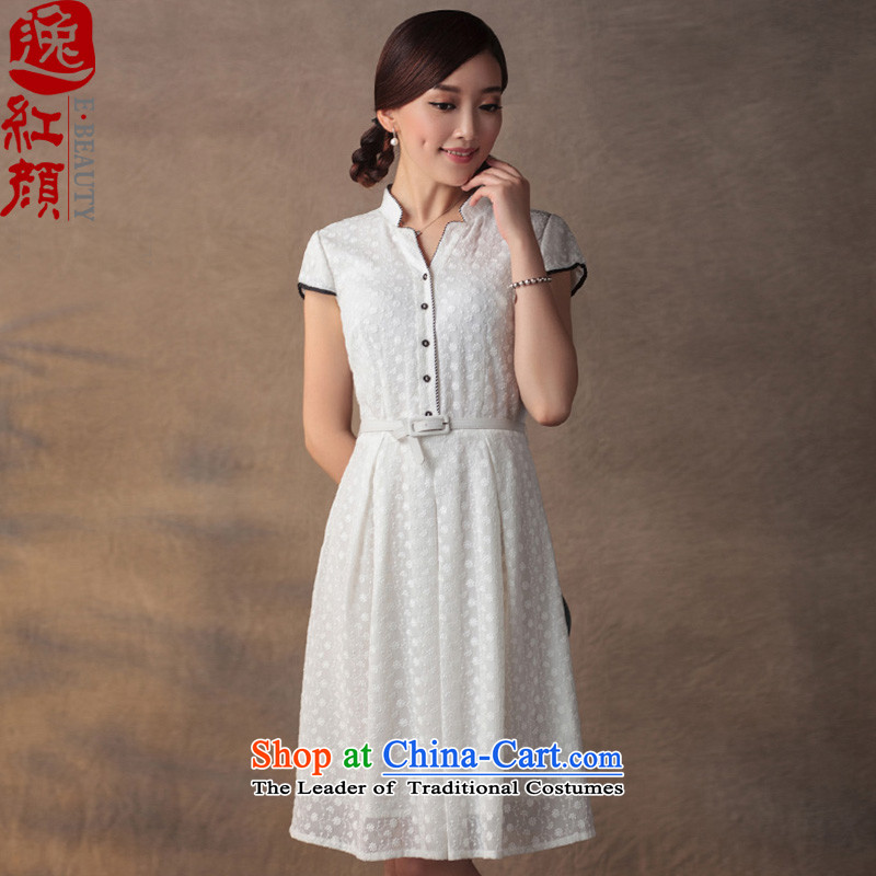 A Pinwheel Without Wind-yat Sophie collar dresses Summer 2015 Sau San embroidered chiffon cheongsam dress ivory?XL