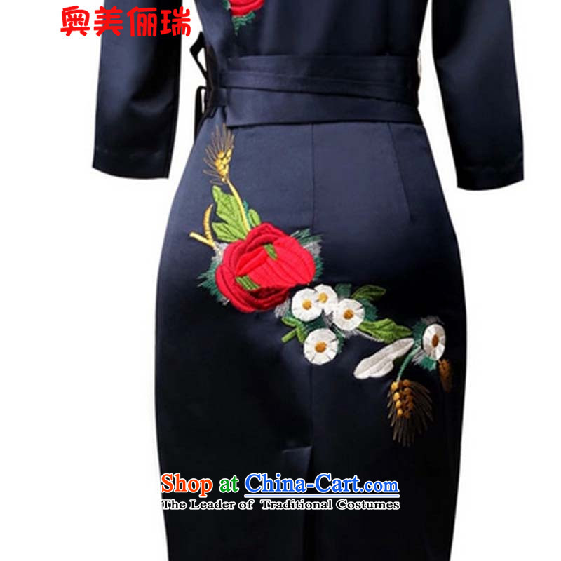 Ogilvy 2015 Autumn load, 158 new noble dinner dress cheongsam dress and embroidery blue XL, Ogilvy 158 Shui , , , shopping on the Internet