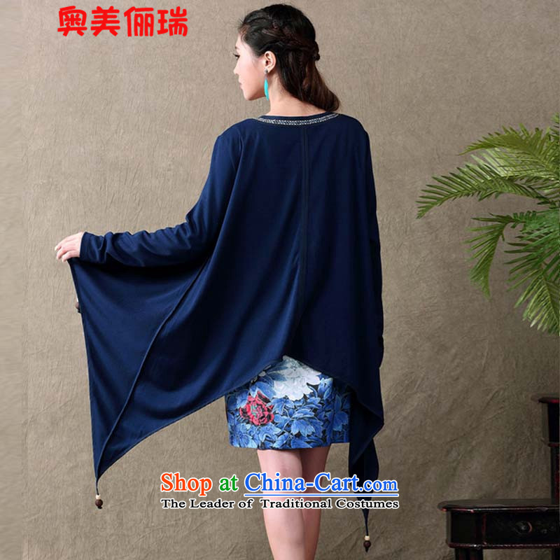 Ogilvy 2015 summer, 158 new ethnic retro qipao gauze stamp long-sleeved dresses two kits female blue XXL, Ogilvy 158 Shui , , , shopping on the Internet