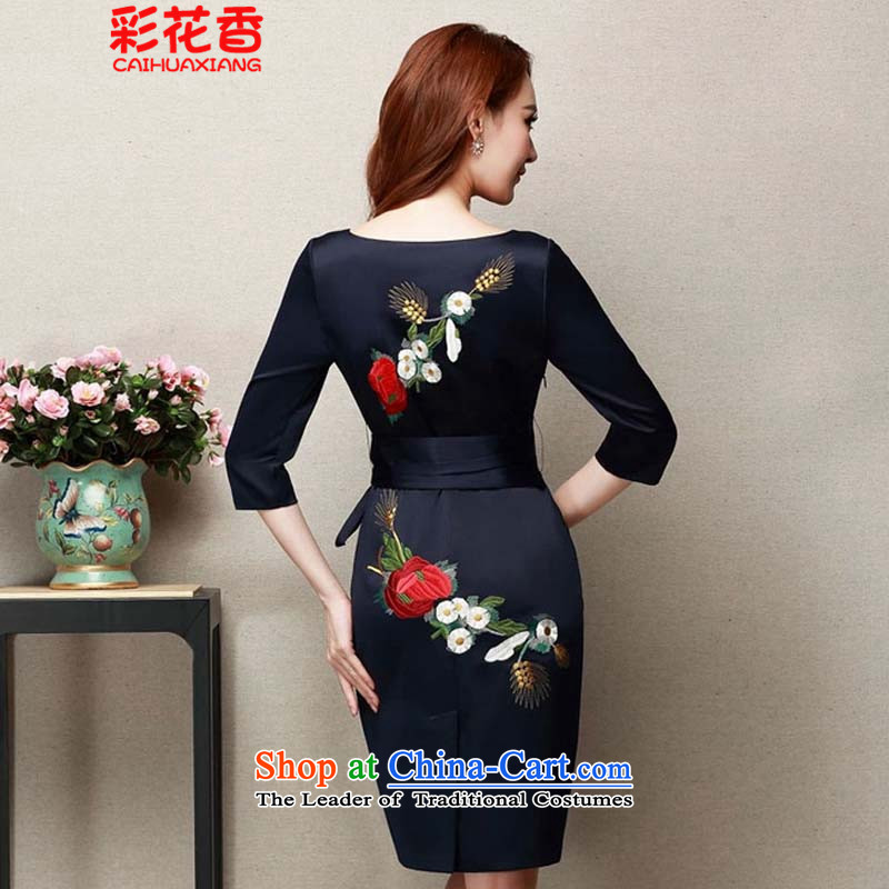 The fragrance of autumn 2015 installed multimedia new noble dinner dress cheongsam dress and embroidery blue colored flowers M (CAI HUA XIANG) , , , shopping on the Internet