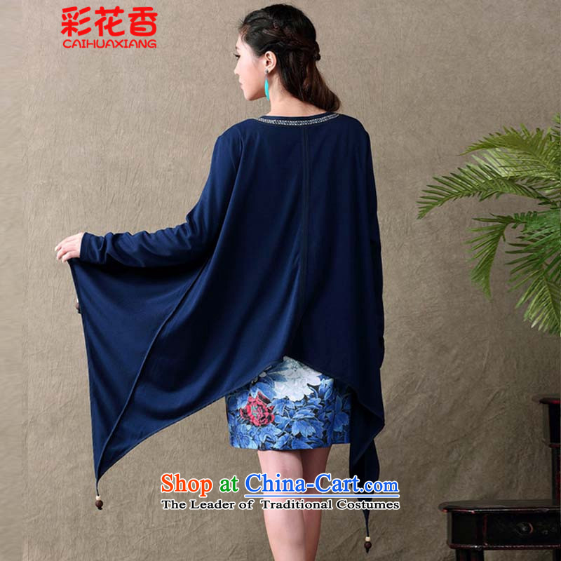 Summer Scent Multimedia 2015 new ethnic retro qipao gauze stamp long-sleeved dresses two kits female blue colored flowers XXL, (CAI HUA XIANG) , , , shopping on the Internet