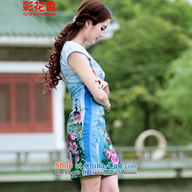 Summer Scent Multimedia 2015 new peacock cheongsam dress short period of Chinese antique dresses, color picture color flowers M (CAI HUA XIANG) , , , shopping on the Internet