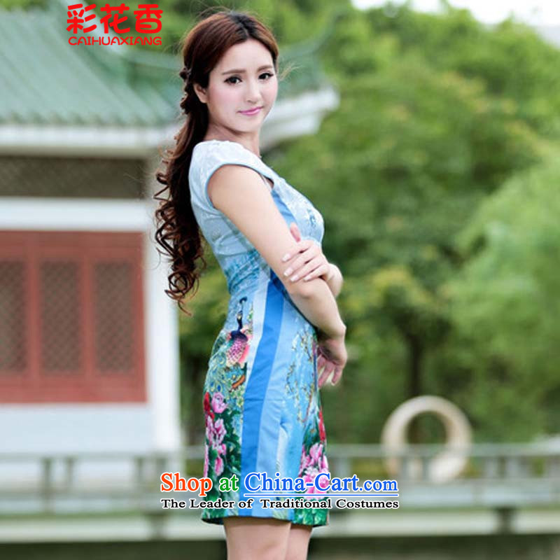 Summer Scent Multimedia 2015 new peacock cheongsam dress short period of Chinese antique dresses, color picture color flowers M (CAI HUA XIANG) , , , shopping on the Internet