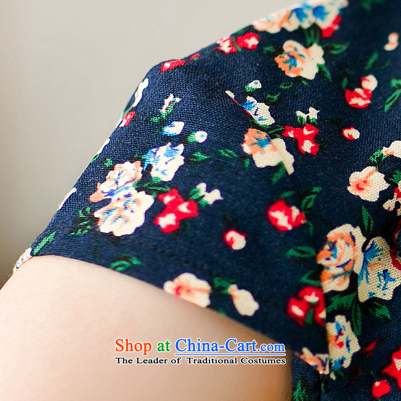 Yuan of the Lok Ying 2015 cheongsam dress qipao summer new stylish retro cotton linen improved cheongsam dress YS DARK BLUE XL, Yuen (YUAN SU shopping on the Internet has been pressed.)