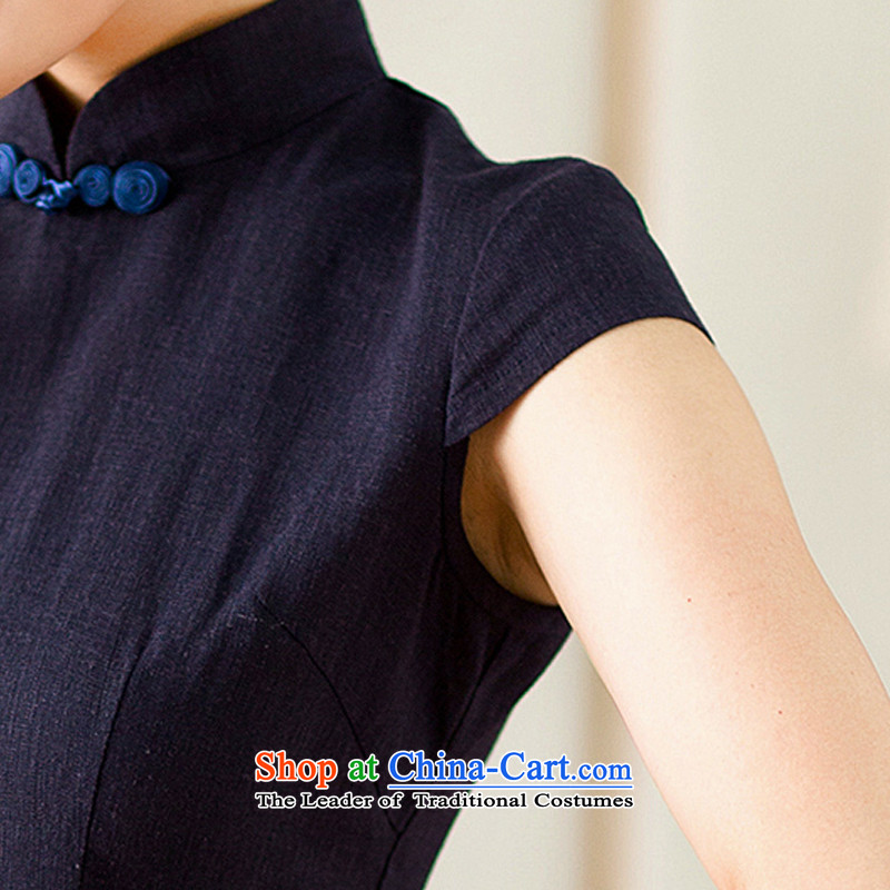 Mr Yuen modesty Arabic cheongsam dress new 2015 daily qipao improved retro solid color cotton linen, qipao dresses YS DARK BLUE XL, Yuen (YUAN SU shopping on the Internet has been pressed.)